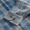 Hautfreundliches Indigo Langarm-Baumwoll-Taschenhemd für Herren